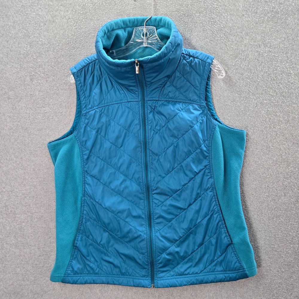 Columbia Women Jacket XL Blue Puffer Vest Full Zip Fleece‎ Sleeveless Mock Neck